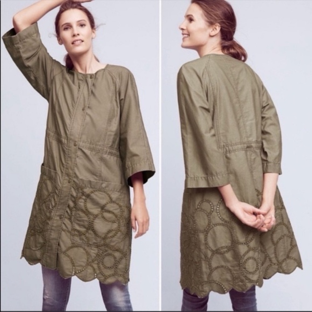 Anthropologie Hei Hei Women’s Scalloped Anorack Jacket Moss Green Utility Boho
